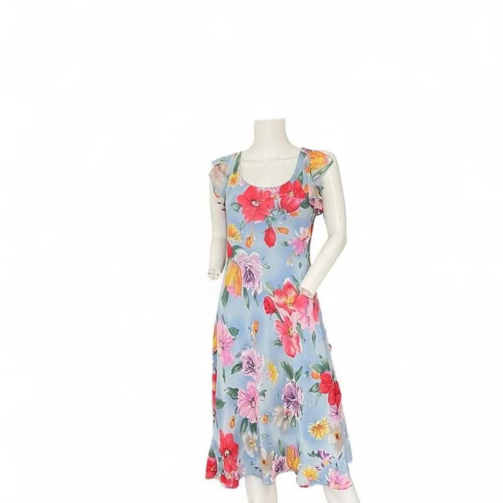 Ralph Lauren Light Blue Dress with Red Floral Print - Picture 4 of 5